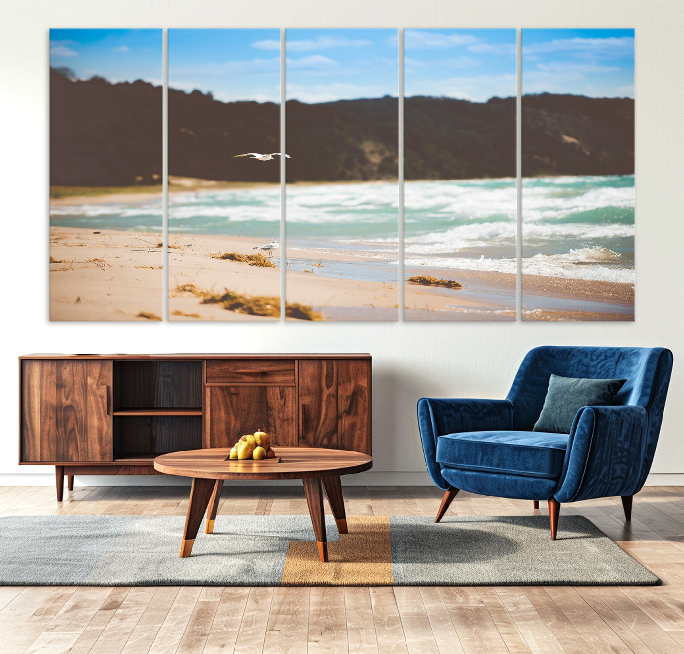 84260965-MGV-CV-36X24-Tranquil Beach Scene Wall Art Canvas Print – Framed Blue Ocean Waves Sandy Shore Coastal Nature Artwork for Home Office