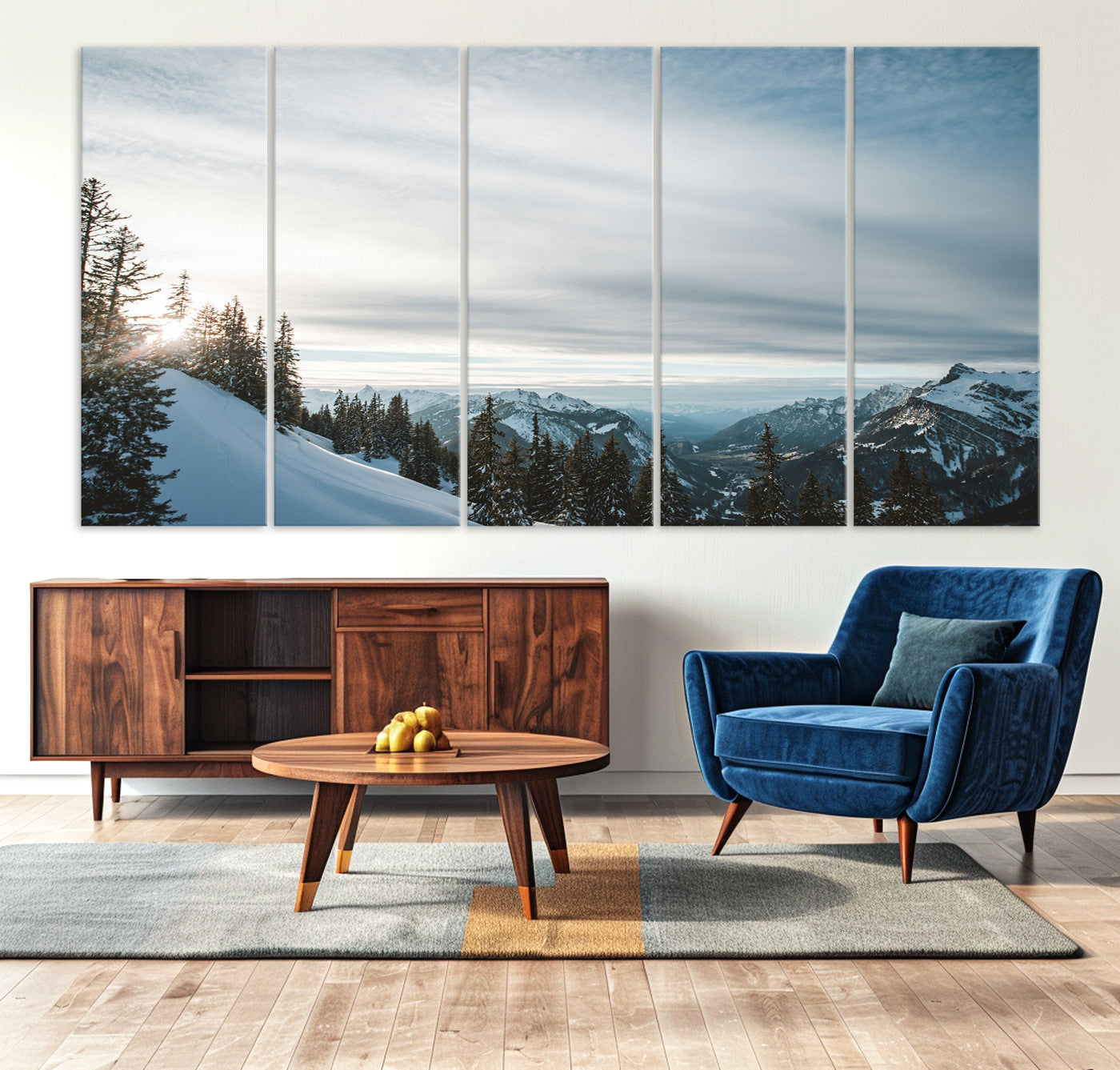 55564749-MGV-CV-36X24-Snowy Mountains Wall Art Canvas Print, Framed Alpine Landscape Art Picture Print, Frosty Peaks Perfect Nordic Minimalist Decor Artwork