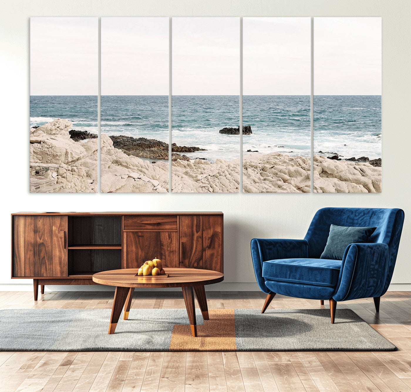 25481980-MGV-CV-36X24-Coastal Ocean View Wall Art Canvas Print – Serene Rocky Shoreline and Blue Sea Photography for Coastal Chic or Minimalist Home Decor