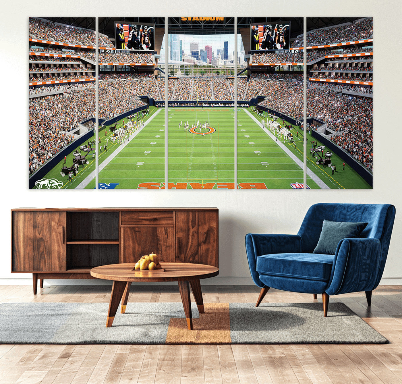 76935553-MGV-CV-36X24-Chicago Bears Soldiers Field Wall Art Canvas Print – Framed Football Stadium Artwork for Sports Fans, Soldier Field Skyline Canvas Decor for Game Room or Man Cave