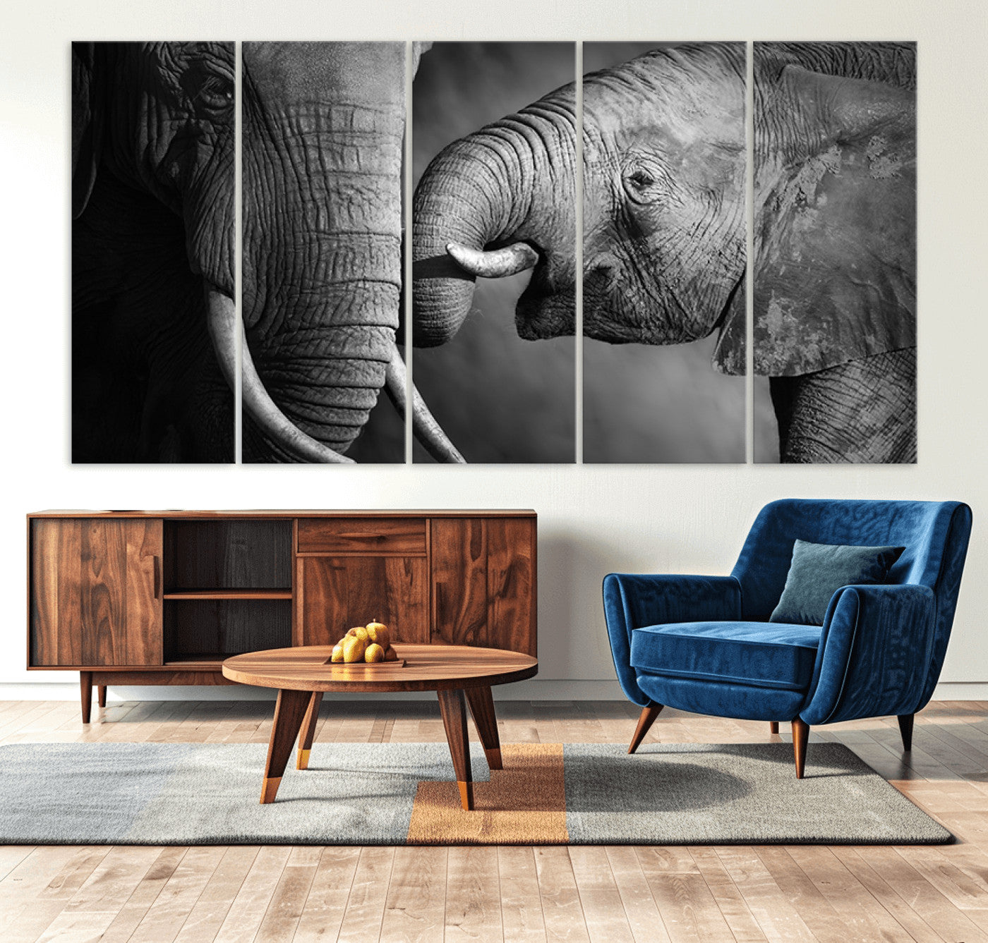 42691-MGV-CV-36X24-Elephant Family Wall Art Canvas, Framed Elephant Family Canvas Print