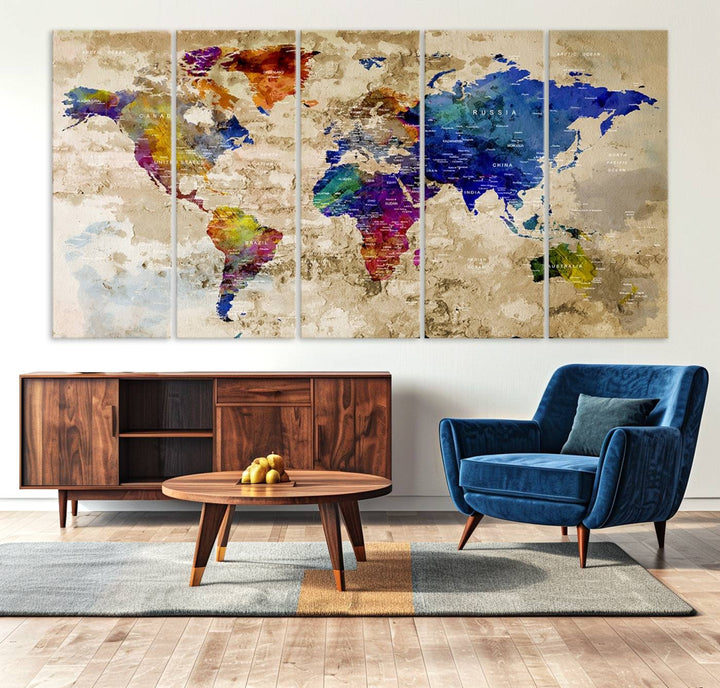 Watercolor World Map Canvas Print World Map Wall Art Great Design Great Gift Idea