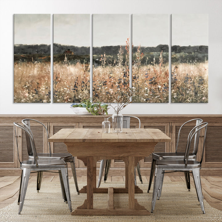 Abstract Field Wall Art Canvas Print, Landscape Wall Art Wildflower Field Country Home Decor