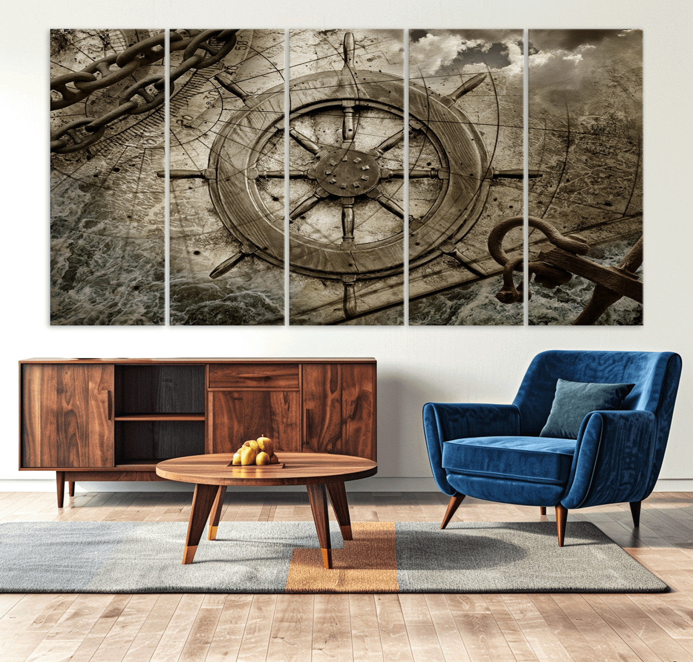 98180-MGV-CV-36X24-Wooden Ship Wheel Canvas Print, Multi Panel Canvas Wall Art Print