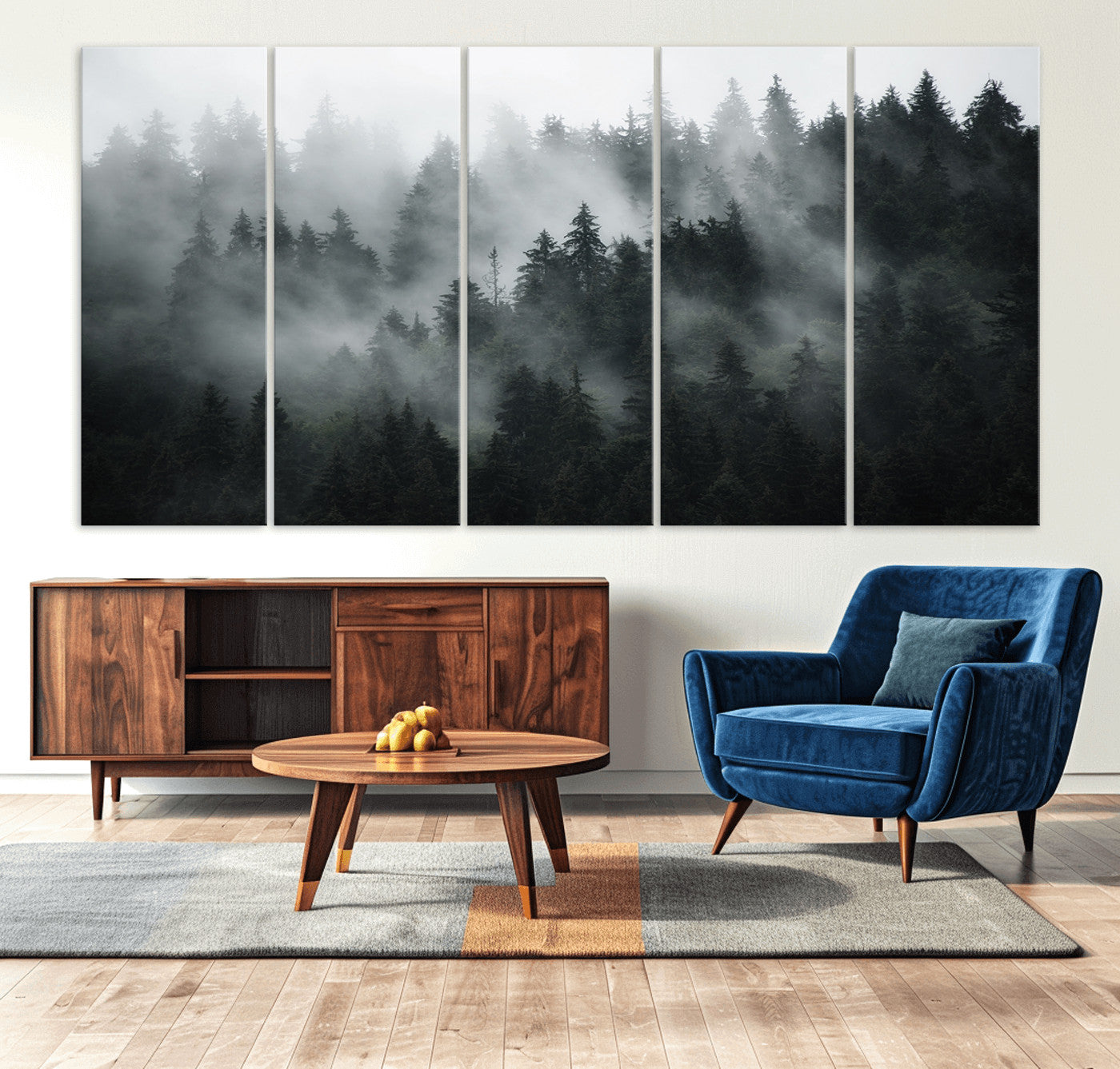 52359-MGV-CV-36X24-Foggy Forest Wall Art Canvas Print | 3 Panel Large Misty Landscape for Dining Room, Office, or Living Room | Ready to Hang Nature Deco