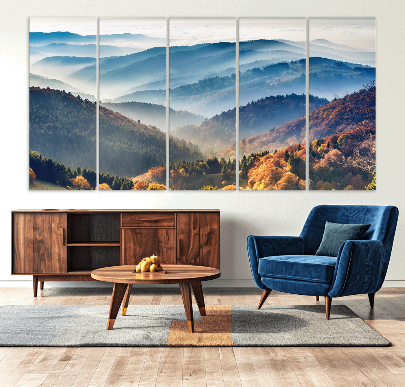 23293-MGV-CV-36X24-Misty Mountain Sunrise Triptych Canvas Print – Autumn Landscape Wall Art – Scenic Nature Decor – Ready to Hang