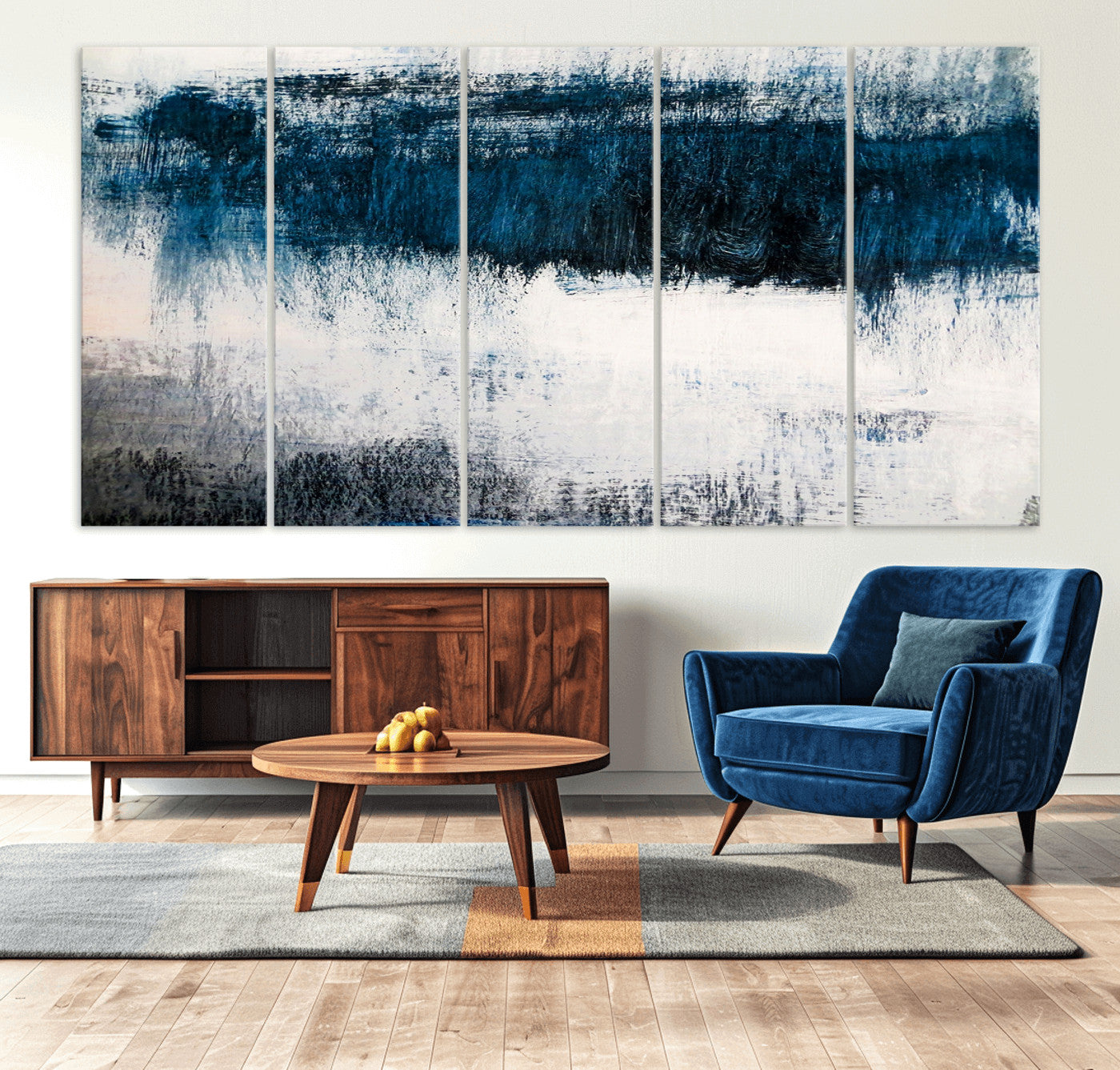 38954-MGV-CV-36X24-Abstract Blue and White Canvas Art | Large Wall Art for Modern Living Room Decor | Minimalist Brushstroke Painting on Canvas