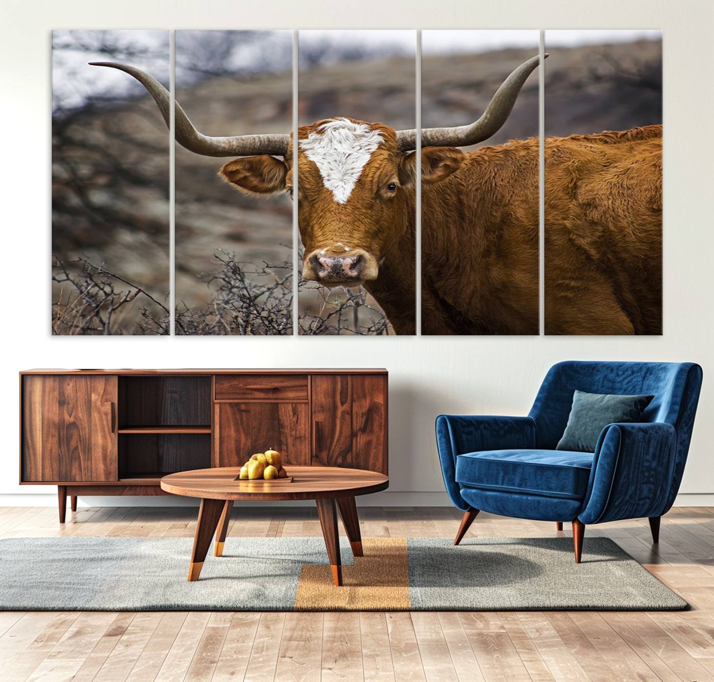 71797-MGV-CV-36X24-Texas Longhorn Canvas Wall Art - Longhorn Steer Canvas Wall Art Print- Rustic Western Animal Print, Large Longhorn Decor for Living Room,