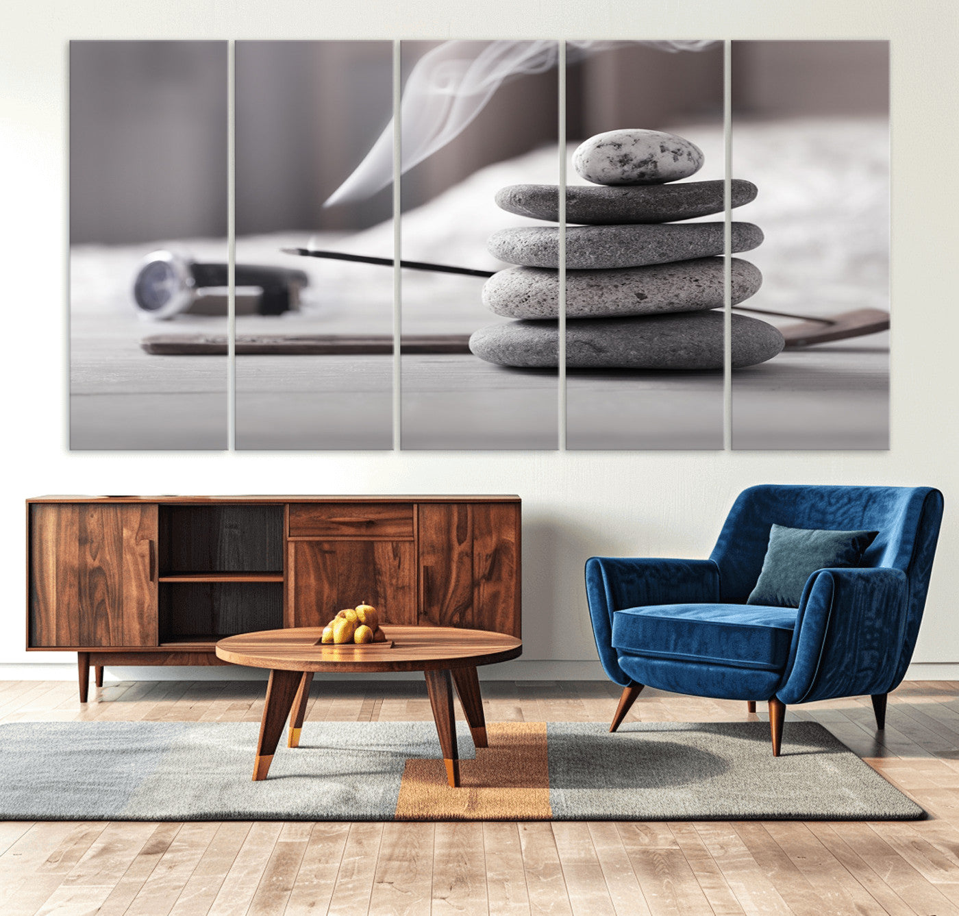 50072-MGV-CV-36X24-Burning Incense and Zen Stones Buddhism Wall Art, Zen Stones Wall Art Canvas Print