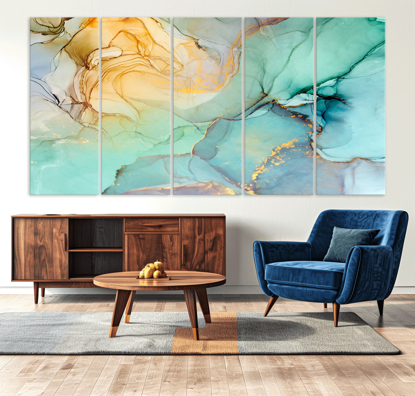 47242-MGV-CV-36X24-Green Marble Fluid Effect Wall Art Abstract Canvas Wall Art Print
