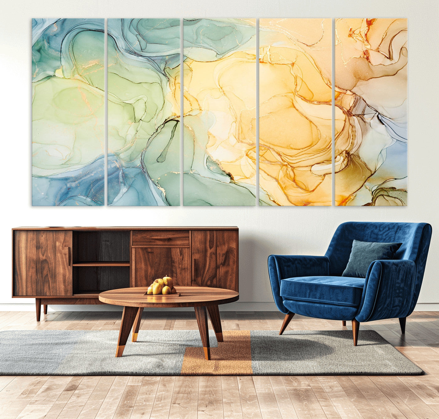 42195-MGV-CV-36X24-Green and Yellow Marble Fluid Effect Wall Art, Green and Yellow Marble Canvas Wall Art Print