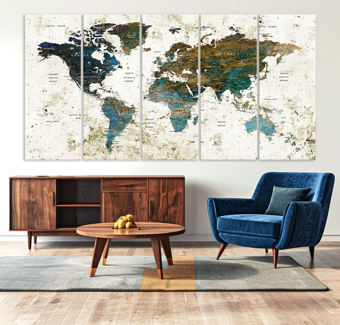 78067-MGV-CV-36X24-Vintage World Map Wall Art Canvas Print, Framed Rustic Earth Map Art Picture Print, Antique Map Perfect Rustic Vintage Decor Artwork