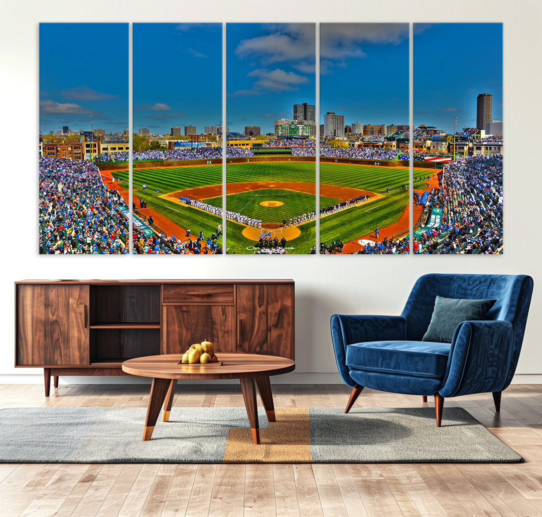 Wrigley Field Chicago Cubs Panoramic 3-Piece Canvas Wall Art - Iconic Baseball Stadium Print for Sports Lovers - Ready to Hang