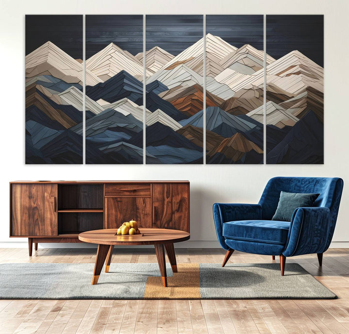 Wood Mountain Range Wall Art - Ready to Hang 3-Piece Set for Modern Rustic Decor, Abstract Wooden Design for Living Rooms Offices