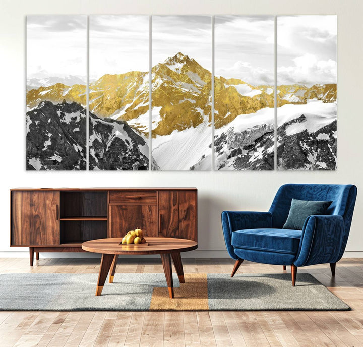 Gold Mountains Wall Art Print on Canvas, Nature Wall Art Print,