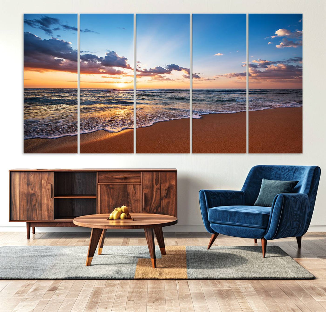 Golden Hour Beach Sunset Wall Art | Canvas Print | Ready to Hang | Coastal Wall Art for Living Room