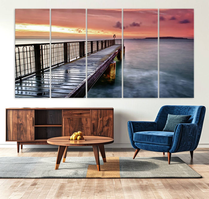 Serene Pier at Sunset Wall Art | Canvas Print | Ready to Hang | Coastal Decor for Living Room