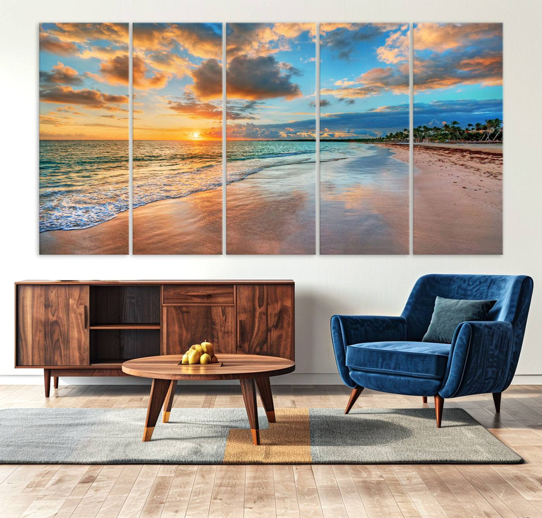 Serene Beach Sunset Wall Art | Coastal Ocean Canvas Print | Ready to Hang Tropical Decor for Home or Office