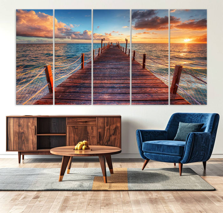 Vibrant Beach Sunset Wall Art | Coastal Ocean Canvas Print | Ready to Hang Tropical Decor for Living Room or Office