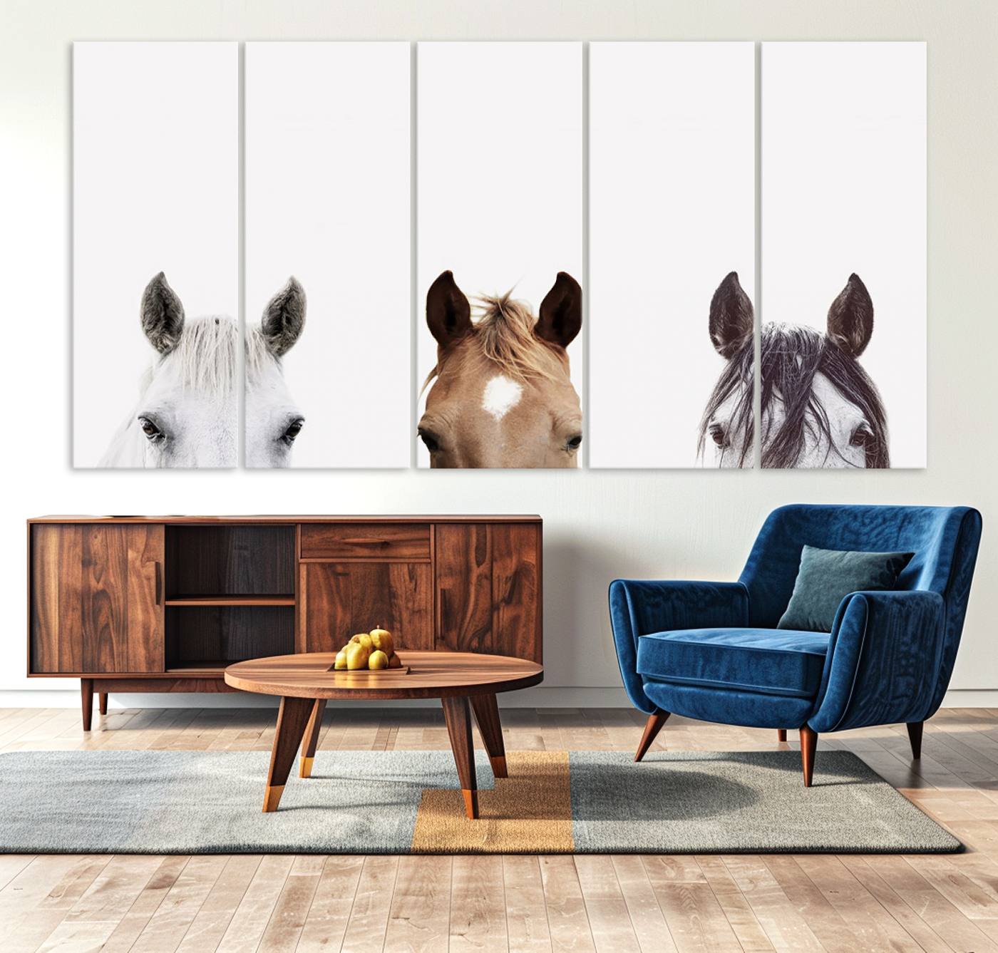 59160-MGV-CV-60X30-3P-Horse Prints Set, Set of 3 Horse Wall Art, Horses Portraits, Farmhouse Wall Art, Farm Animals Canvas, Animals Portraits Set, Horse Poster