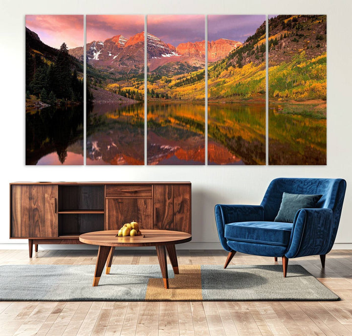 The Colorado Rockies Mountain Sunset Wall Art is a scenic nature canvas, ready to hang.
