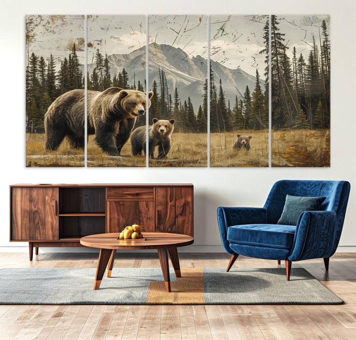 Rustic Grizzly 399: Bear Family Wall Art Canvas Print.