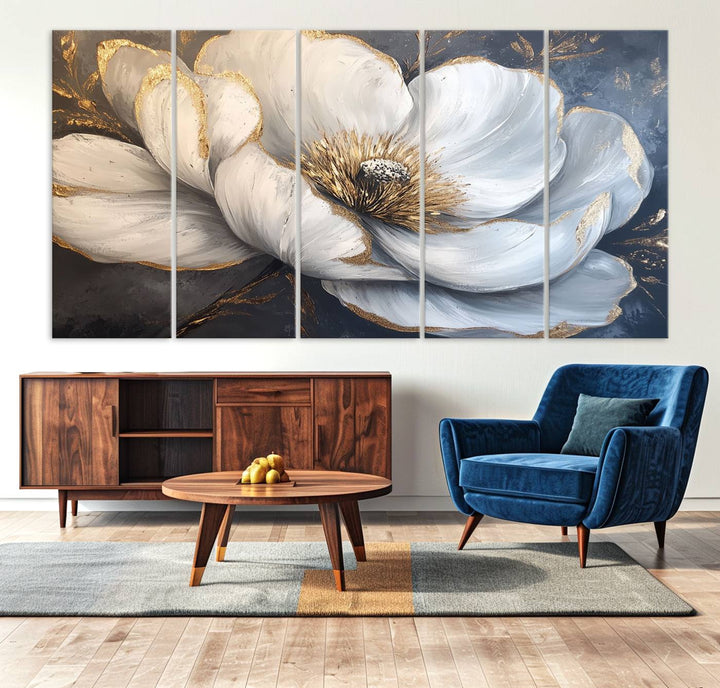 White Magnolia Flower Wall Art | Canvas Print | Abstract Floral Wall Decor | Elegant Bloom Artwork | Framed for Living Room or Bedroom