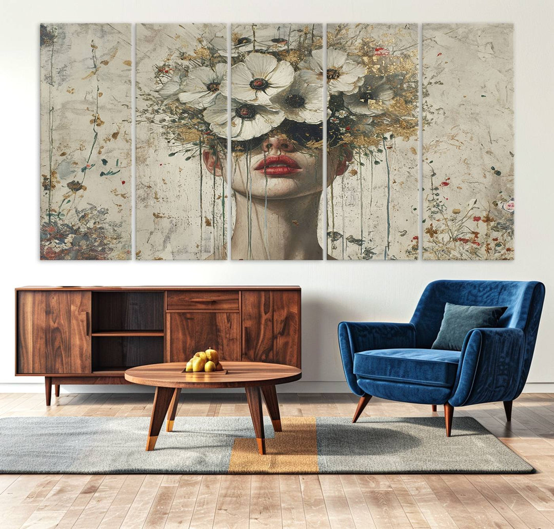 Abstract Floral Women Patel Wall Art Canvas Print