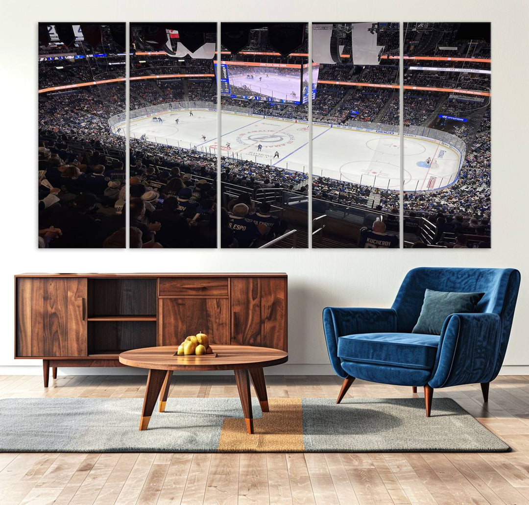 A wall art canvas of Amalie Arena, capturing NHL hockey in Florida.