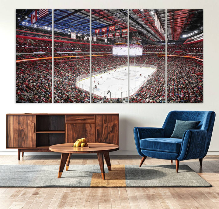 Barton Malow Little Caesars Arena Detroit Wall Art Canvas Print - Detroit Hockey and Basketball Stadium Print