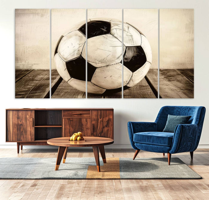 Vintage Soccer Ball Triptych Canvas Art – 3-Panel Soccer Wall Decor, Framed and Ready to Hang Sports Art for Home, Office, or Gym