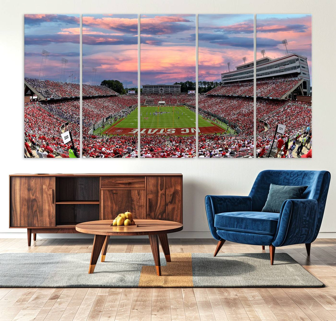 Carter-Finley Stadium Sunset Game Triple Canvas Wall Art - NC State Wolfpack Football Match