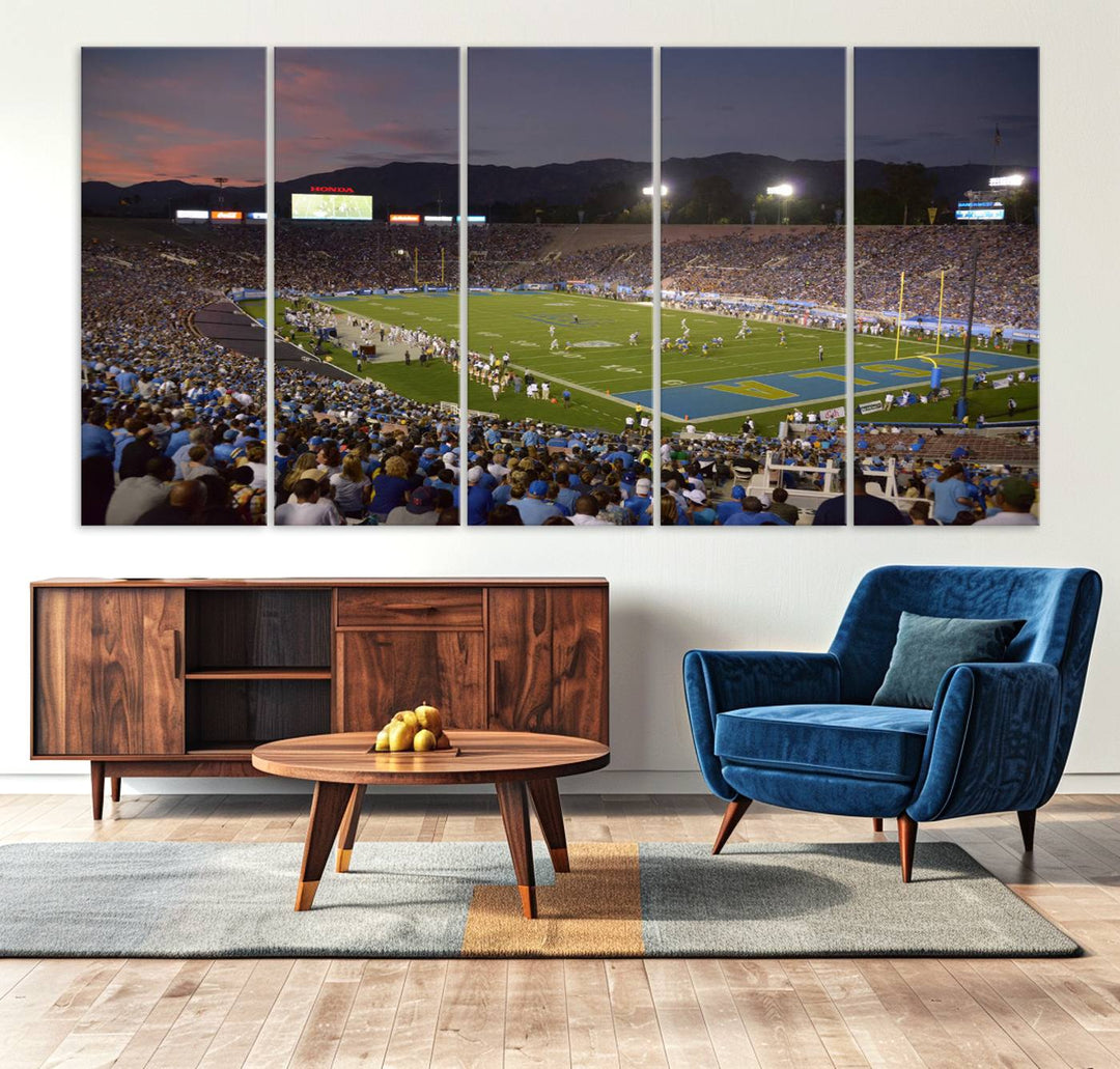 UCLA Bruins Football Team Print - Pasadena Rose Bowl Stadium Wall Art Canvas Print