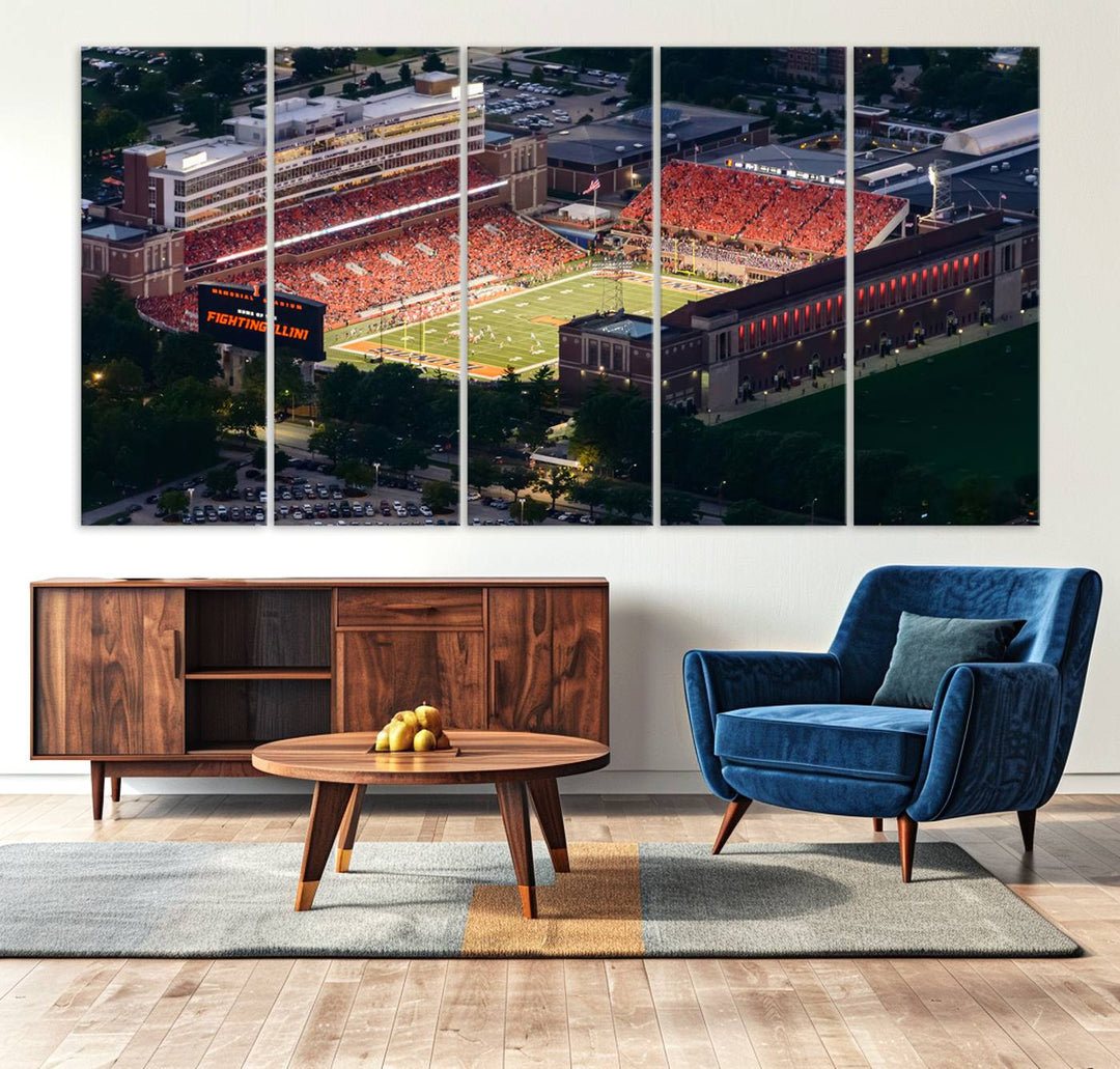 University of Illinois Fighting Illini Football Team Print - Champaign Illinois Memorial Stadium Wall Art Canvas Print