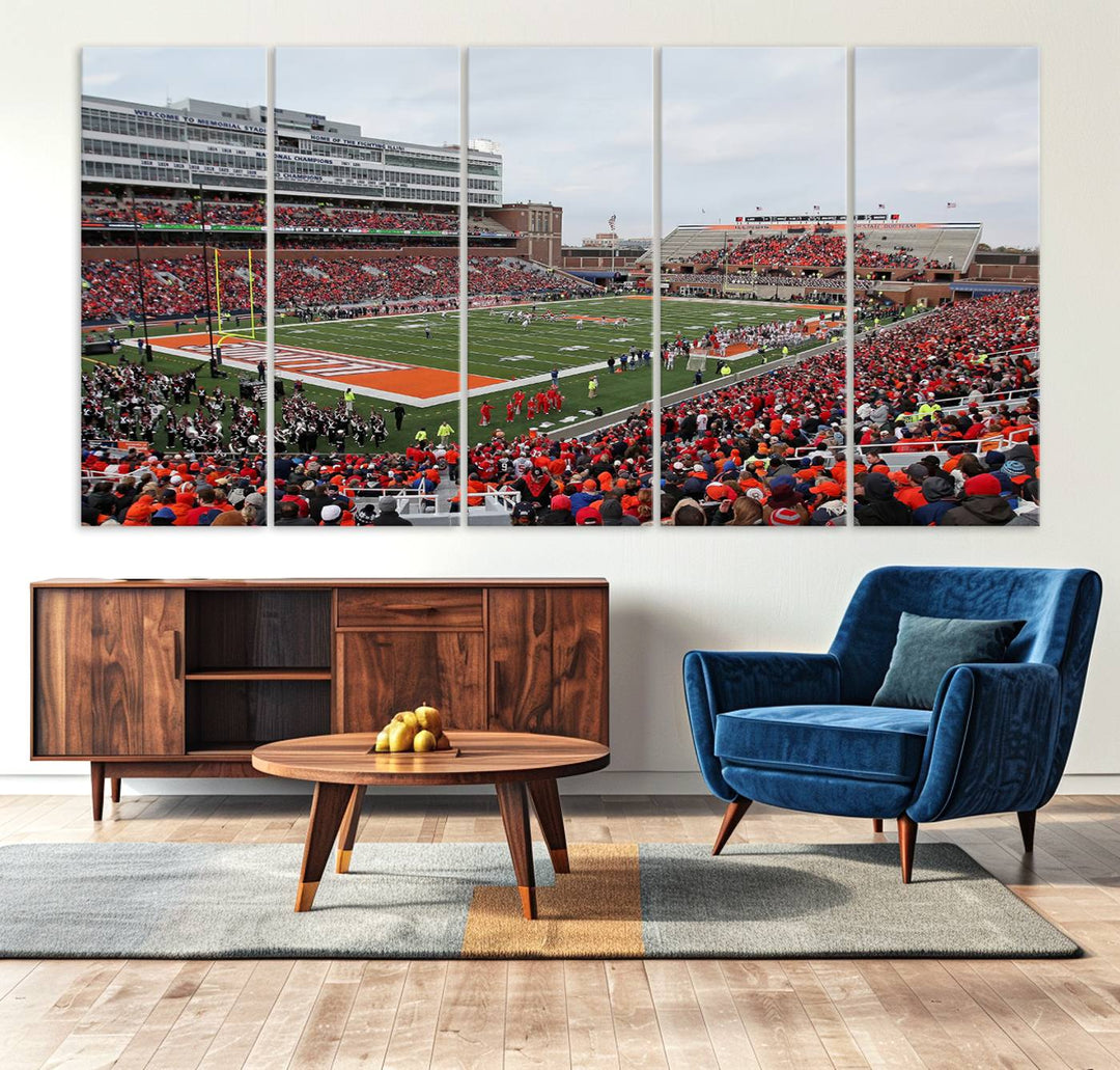 University of Illinois Fighting Illini Football Team Print - Champaign Illinois Memorial Stadium Wall Art Canvas Print