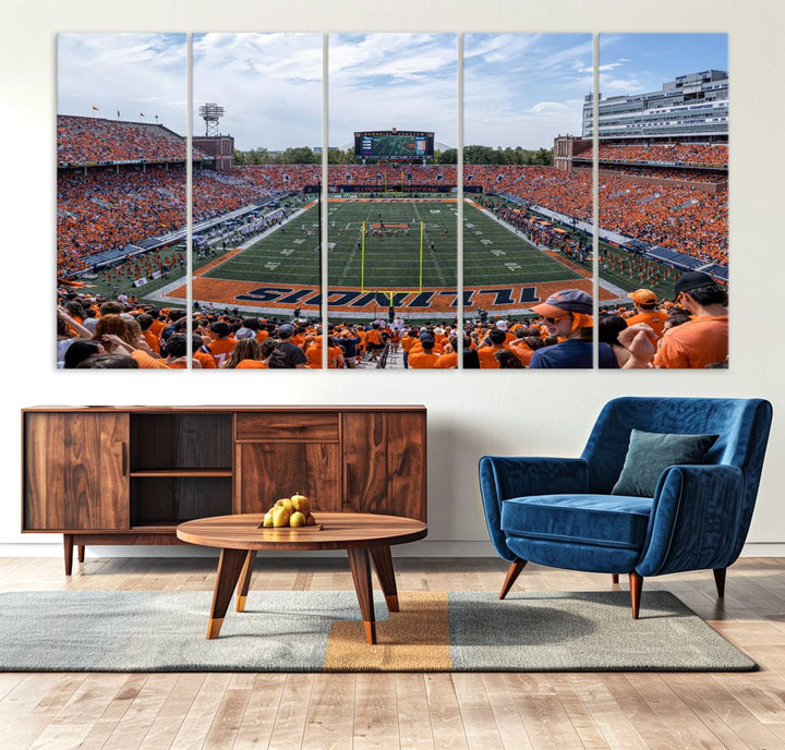 University of Illinois Fighting Illini Football Team Print - Champaign Illinois Memorial Stadium Wall Art Canvas Print