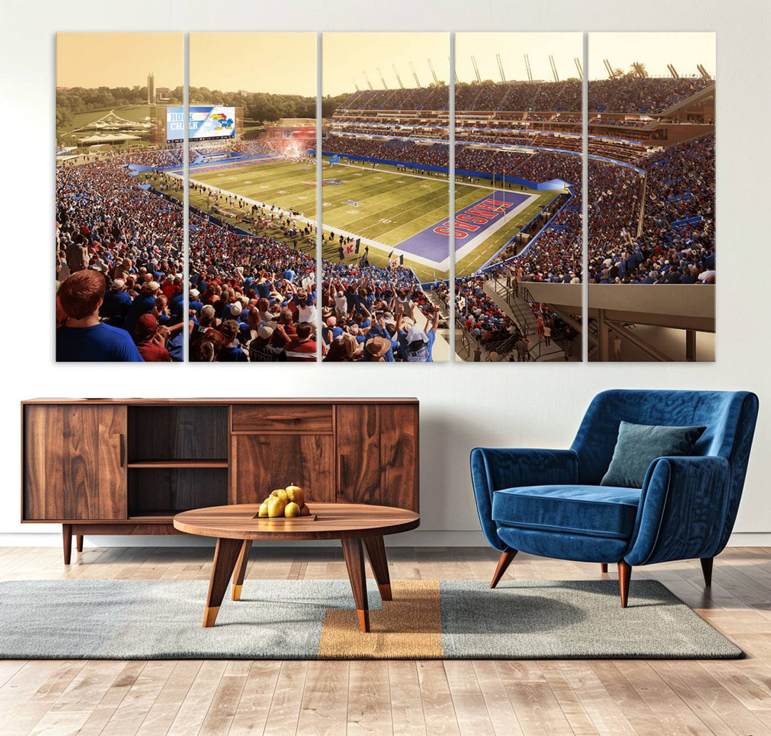 University of Kansas Jayhawks Football Team Print - Lawrence Kansas Memorial Stadium Wall Art Canvas Print