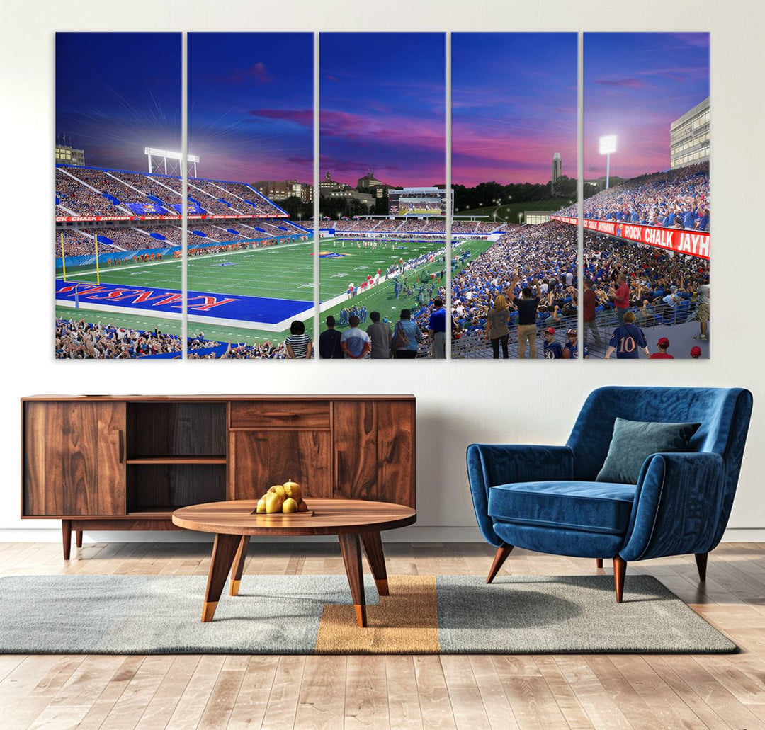 University of Kansas Jayhawks Football Team Print - Lawrence Kansas Memorial Stadium Wall Art Canvas Print