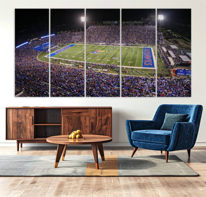 University of Kansas Jayhawks Football Team Print - Lawrence Kansas Memorial Stadium Wall Art Canvas Print