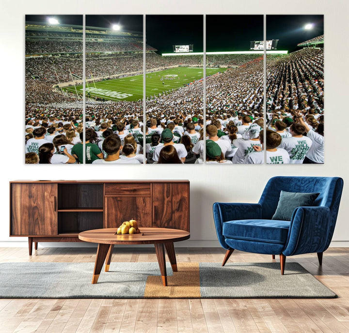 Michigan State Spartans Football Team Print - East Lansing Spartan Stadium Wall Art Canvas Print