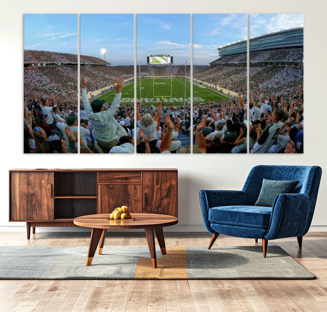 Michigan State Spartans Football Team Print - East Lansing Spartan Stadium Wall Art Canvas Print