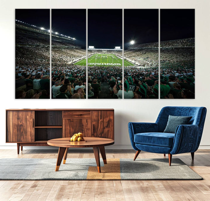 Michigan State Spartans Football Team Print - East Lansing Spartan Stadium Wall Art Canvas Print