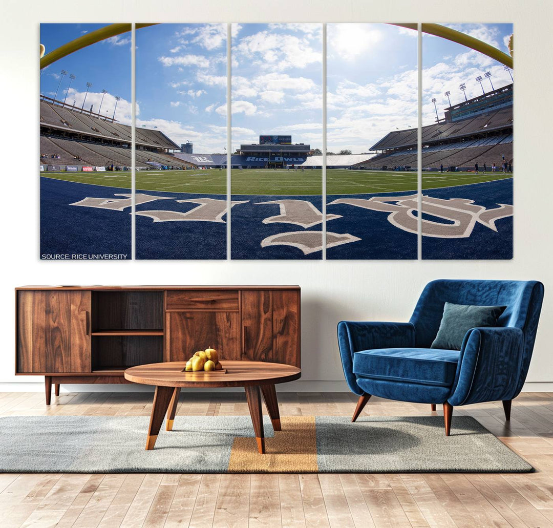 Rice University Owls Football Team Print - Houston Rice Stadium Wall Art Canvas Print