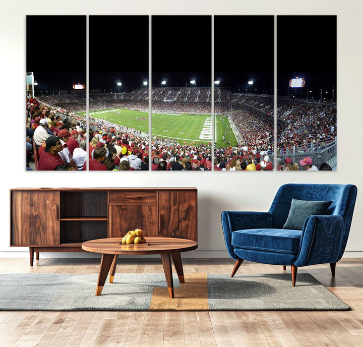 This Stanford University Cardinal Football Team canvas print, depicting fans in red filling Stanford Stadium at night, is perfect.