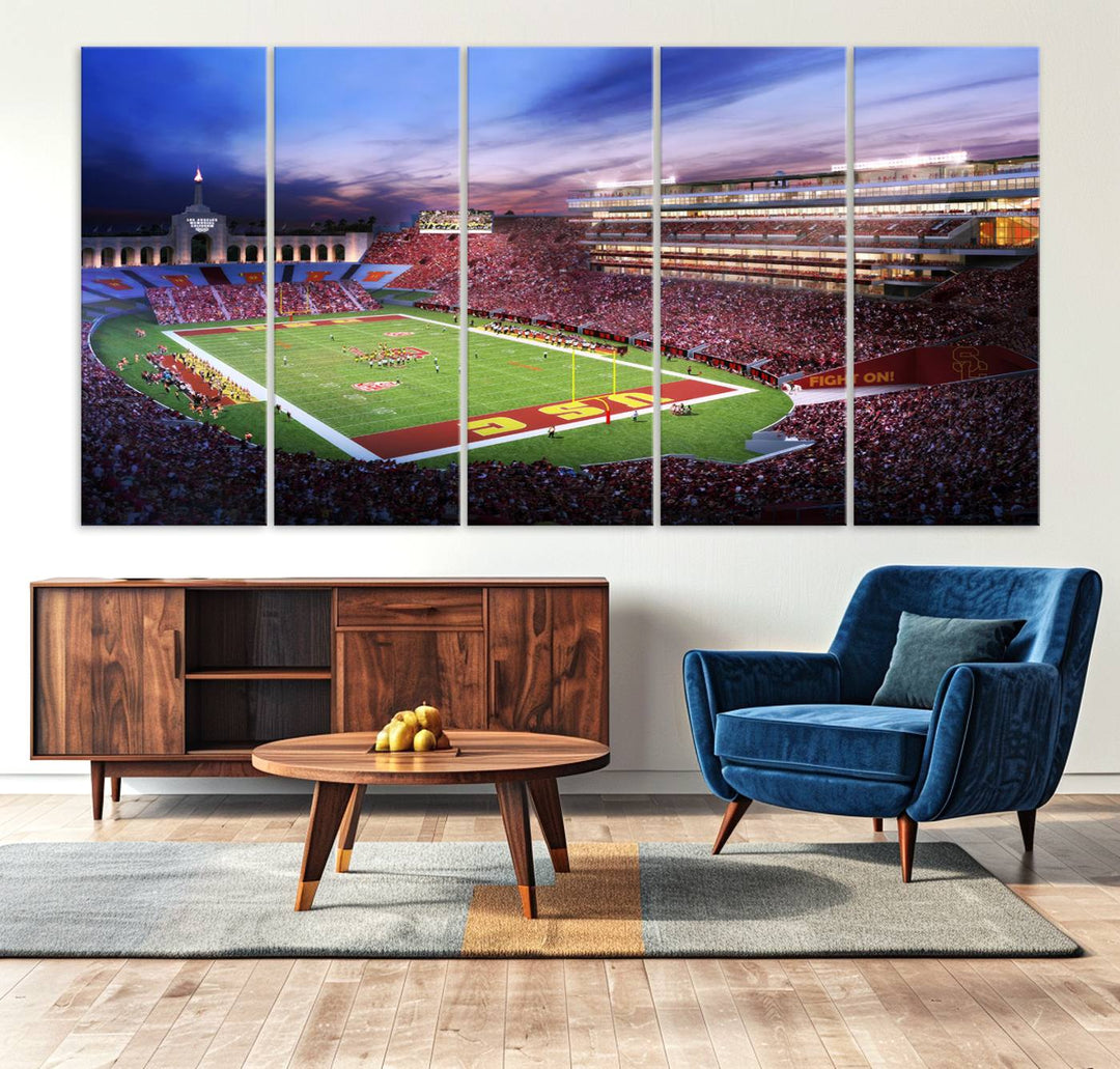 The University of Southern California USC Trojans Football Team Print - Los Angeles Memorial Coliseum Stadium Wall Art Canvas Print