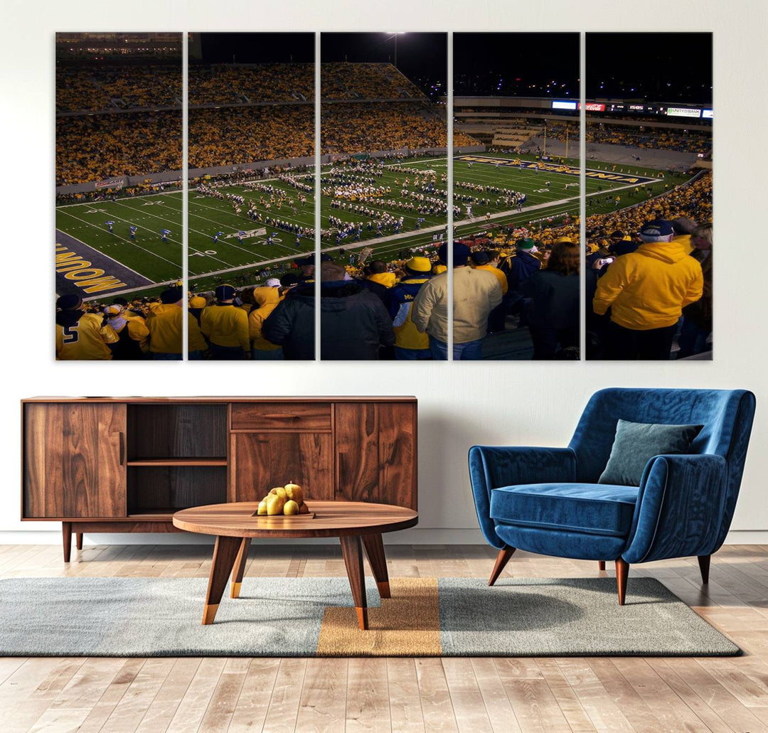 West Virginia Uni Mountaineers Football Team Print - Milan Puskar Stadium Canvas Print Wall Art, Morgantown Print