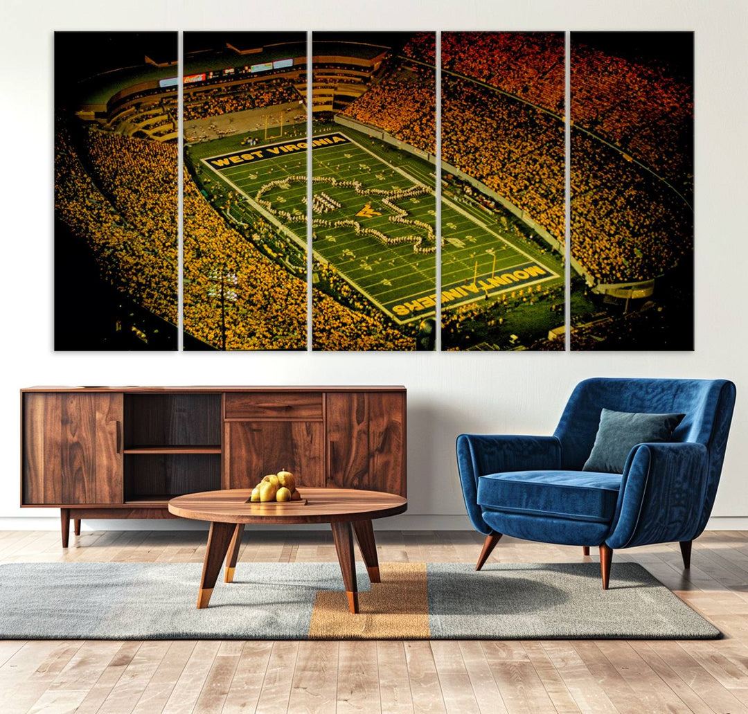 West Virginia University Mountaineers Football Team Print - Milan Puskar Stadium Canvas Print Wall Art, Morgantown City Print