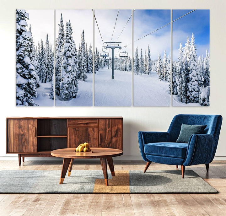 Winter Ski Lift Landscape Wall Art | Snowy Mountain Adventure | Framed and Ready to Hang | Perfect for Cabin Wall Art, Farmhouse Decor