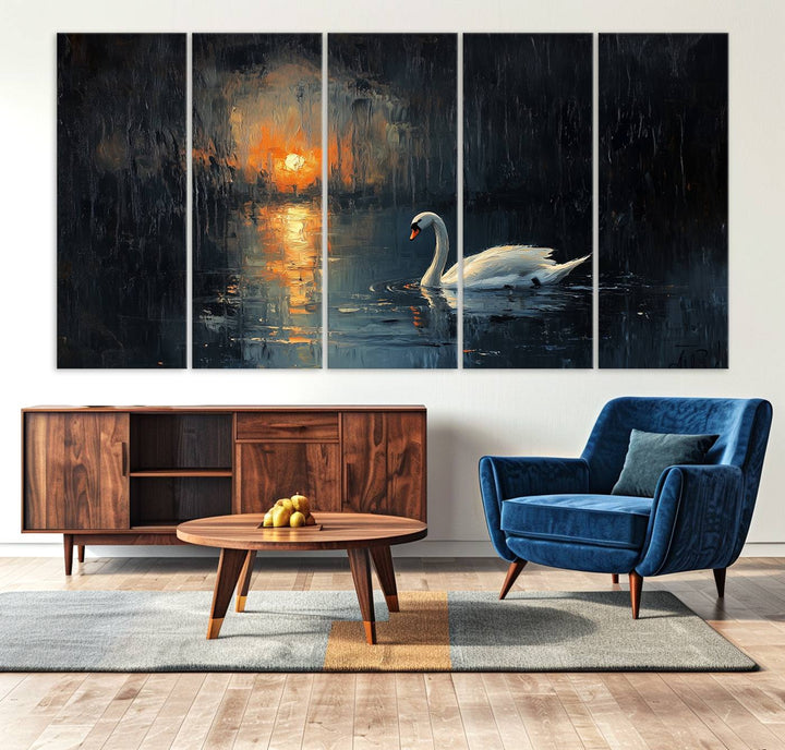 Abstract Swan on Water Wall Art Canvas Print - Elegant Nature Scene for Modern Home Decor