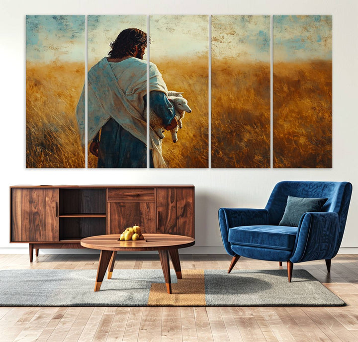 Jesus the Good Shepherd Wall Art Canvas Print - Inspirational Christian Religious Print for Prayer Room Decor